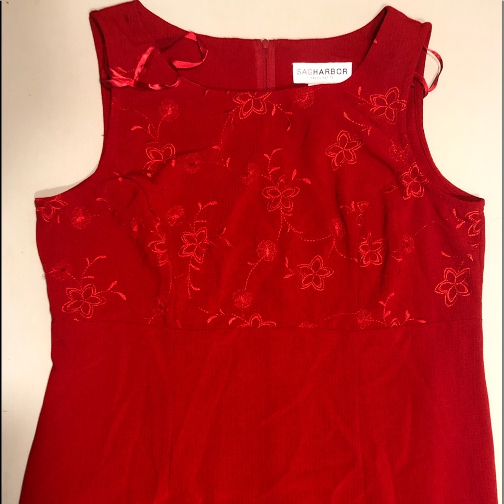 midi long vintage floral red formal dress petite
